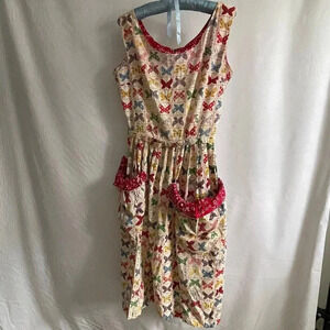 VTG 1950's Claire Evans Cotton Print Butterfly Dress Small